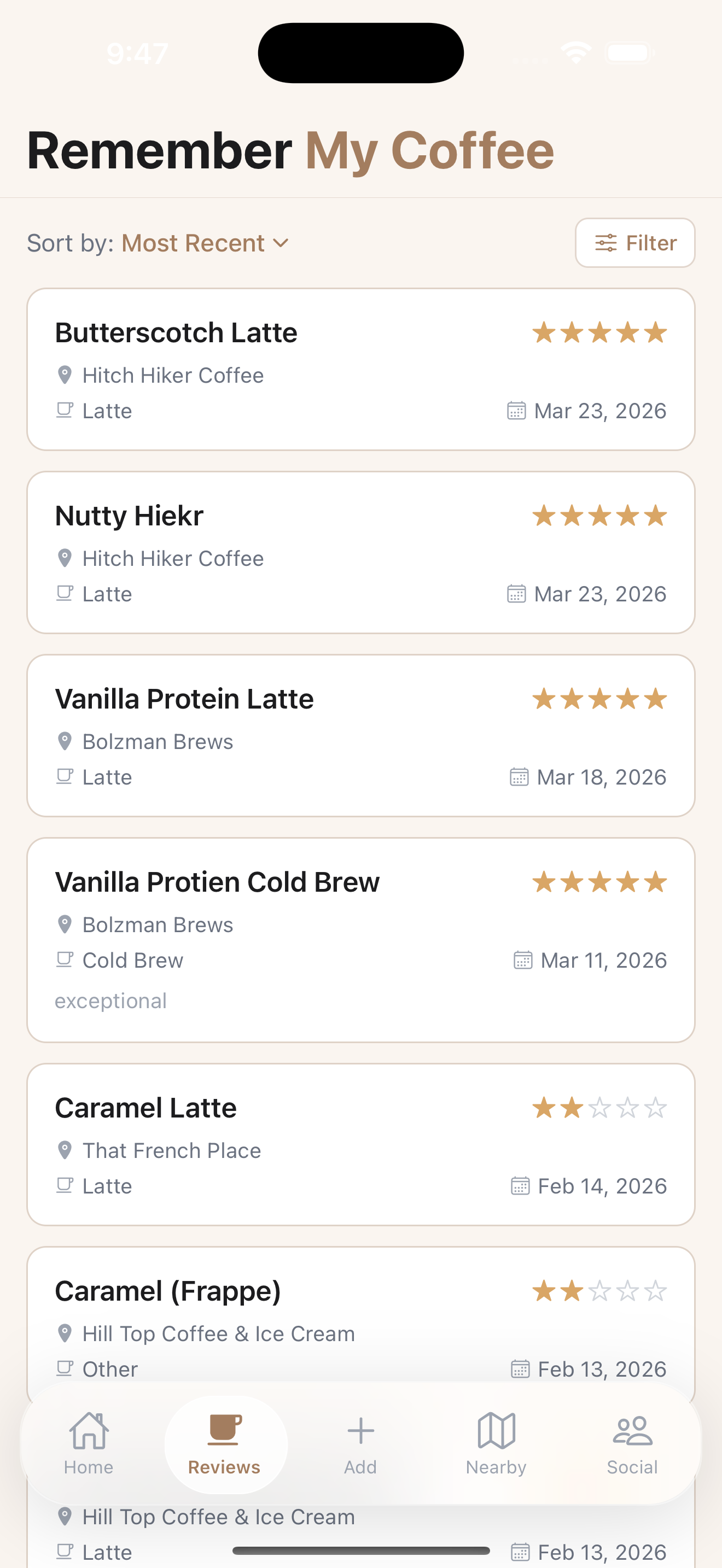 MyCoffee app screen 5